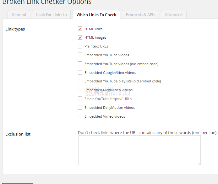 Broken Link Checker Options- Which Links to Check